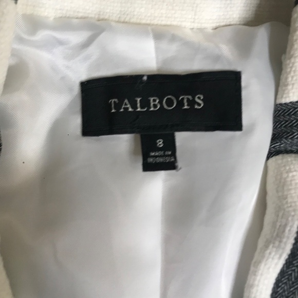 Talbots Black White Striped Linen Blend Sleeveless Blazer Vest S/M - Picture 8 of 10